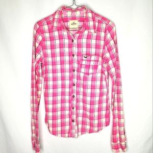 Pink and White Plaid Button Up
